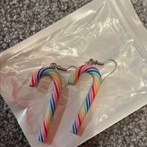 New no tags Christmas candy cane earrings.